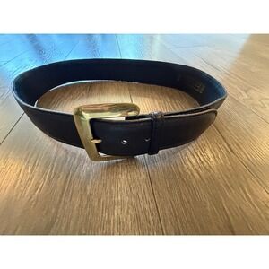 Kenzo Paris Black Leather Belt Gold Buckle Made in France Size 75/30 Vintage